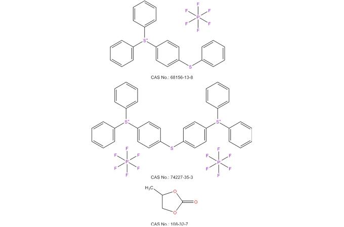 Diphenyl(4-phenylthio)phenyl sufonium Hexa fluoro phosphat Bis(4-(diphenyl sulfonio)phenyl)sulfid bis(hexa fluoro phosphat) Propylen carbonat