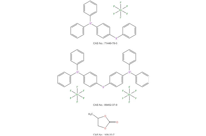 Diphenyl(4-phenylthio)phenyl sufonium Hexa fluor antim onat Bis(4-(diphenyl sulfonio)phenyl)sulfid bis(hexa fluor antimon at) Propylen carbonat